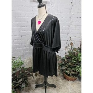 Torrid Black Liquid Shine Surplice Peplum Plus Top 5X NWT